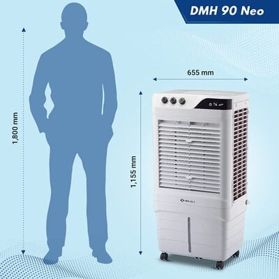Bajaj DMH 90 Neo 90L Desert Air Cooler with Antibacterial Honeycomb Pads, Turbo Fan Technology, Powerful Air Throw and 3-Speed Control, White Bajaj DMH 90 Neo 90L Desert Air Cooler with Antibacterial Honeycomb Pads, Turbo Fan Technology, Powerful Air Throw and 3-Speed Control, White
