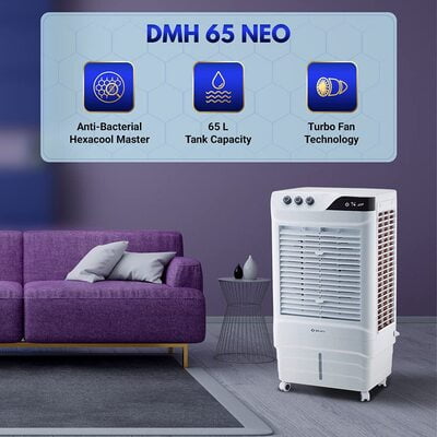 Bajaj DMH 65 Neo 65L Desert Air Cooler with Antibacterial Honeycomb Pads, Turbo Fan Technology, Powerful Air Throw and 3-Speed Control, White Bajaj DMH 65 Neo 65L Desert Air Cooler with Antibacterial Honeycomb Pads, Turbo Fan Technology, Powerful Air Throw and 3-Speed Control, White