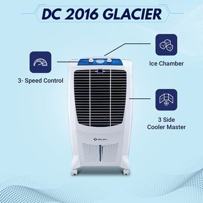 Bajaj DC 2016 Glacier 67L Desert Air Cooler with Turbo Fan Technology, Powerful Air Throw and 3-Speed Control, White Bajaj DC 2016 Glacier 67L Desert Air Cooler with Turbo Fan Technology, Powerful Air Throw and 3-Speed Control, White