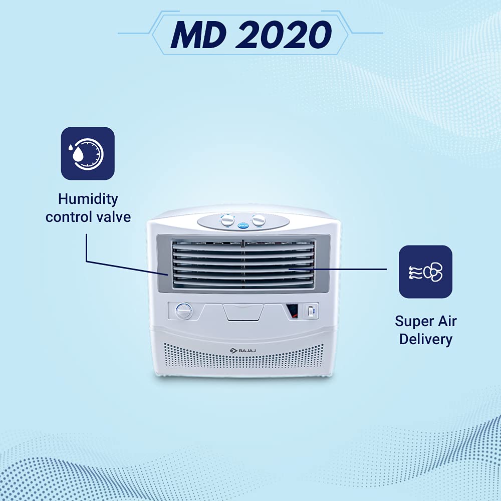 Bajaj MD 2020 54L Window Air Cooler with Typhoon Blower Technology, Powerful Air Throw and 3-Speed Control, White Bajaj MD 2020 54L Window Air Cooler with Typhoon Blower Technology, Powerful Air Throw and 3-Speed Control, White