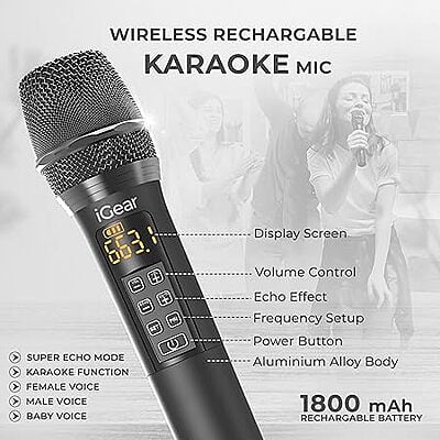 iGear Grape Portable Wireless Speaker with 70W Output, with Wireless Rechargeable MIC, RGB LED's, TWS Mode, Multi-Compatibility Modes, IPX6 Water Resistance, EQ Modes, with Type-C Charging iGear Grape Portable Wireless Speaker with 70W Output, with Wireless Rechargeable MIC, RGB LED's, TWS Mode, Multi-Compatibility Modes, IPX6 Water Resistance, EQ Modes, with Type-C Charging