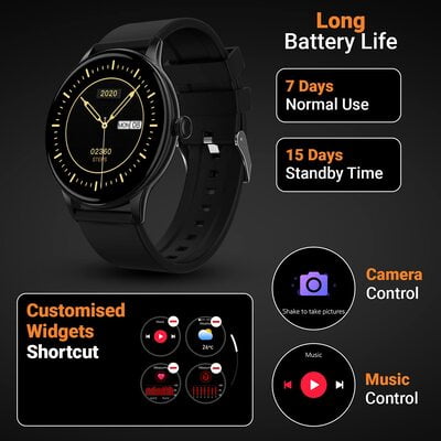 Fire-Boltt Terra AMOLED Always ON 390*390 Pixel Full Touch Screen, Spo2 & Heart Rate Monitoring Smartwatch with Custom Widget Shortcuts