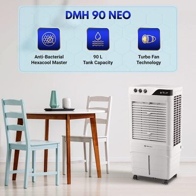 Bajaj DMH 90 Neo 90L Desert Air Cooler with Antibacterial Honeycomb Pads, Turbo Fan Technology, Powerful Air Throw and 3-Speed Control, White Bajaj DMH 90 Neo 90L Desert Air Cooler with Antibacterial Honeycomb Pads, Turbo Fan Technology, Powerful Air Throw and 3-Speed Control, White