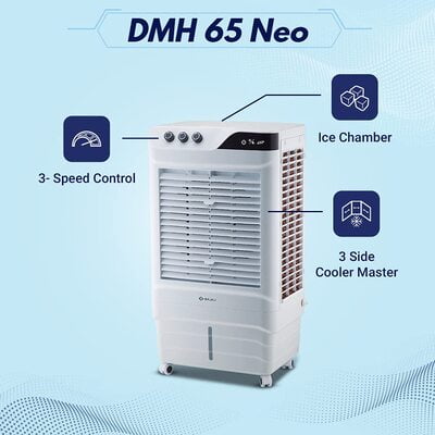 Bajaj DMH 65 Neo 65L Desert Air Cooler with Antibacterial Honeycomb Pads, Turbo Fan Technology, Powerful Air Throw and 3-Speed Control, White Bajaj DMH 65 Neo 65L Desert Air Cooler with Antibacterial Honeycomb Pads, Turbo Fan Technology, Powerful Air Throw and 3-Speed Control, White