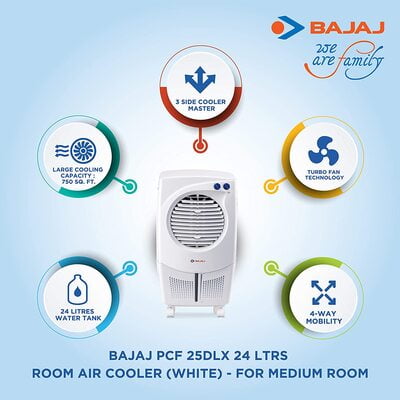 Bajaj PCF 25 DLX 24L Personal Air Cooler with Honeycomb Pads, Turbo Fan Technology