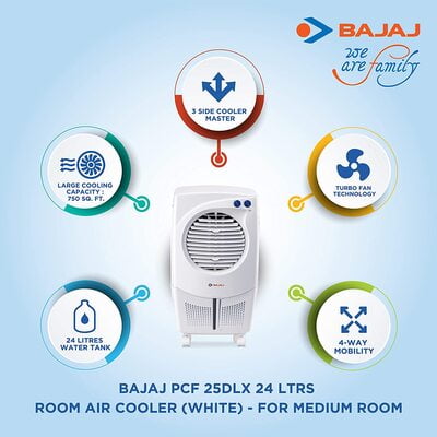 Bajaj PCF 25 DLX 24L Personal Air Cooler with Honeycomb Pads, Turbo Fan Technology Bajaj PCF 25 DLX 24L Personal Air Cooler with Honeycomb Pads, Turbo Fan Technology