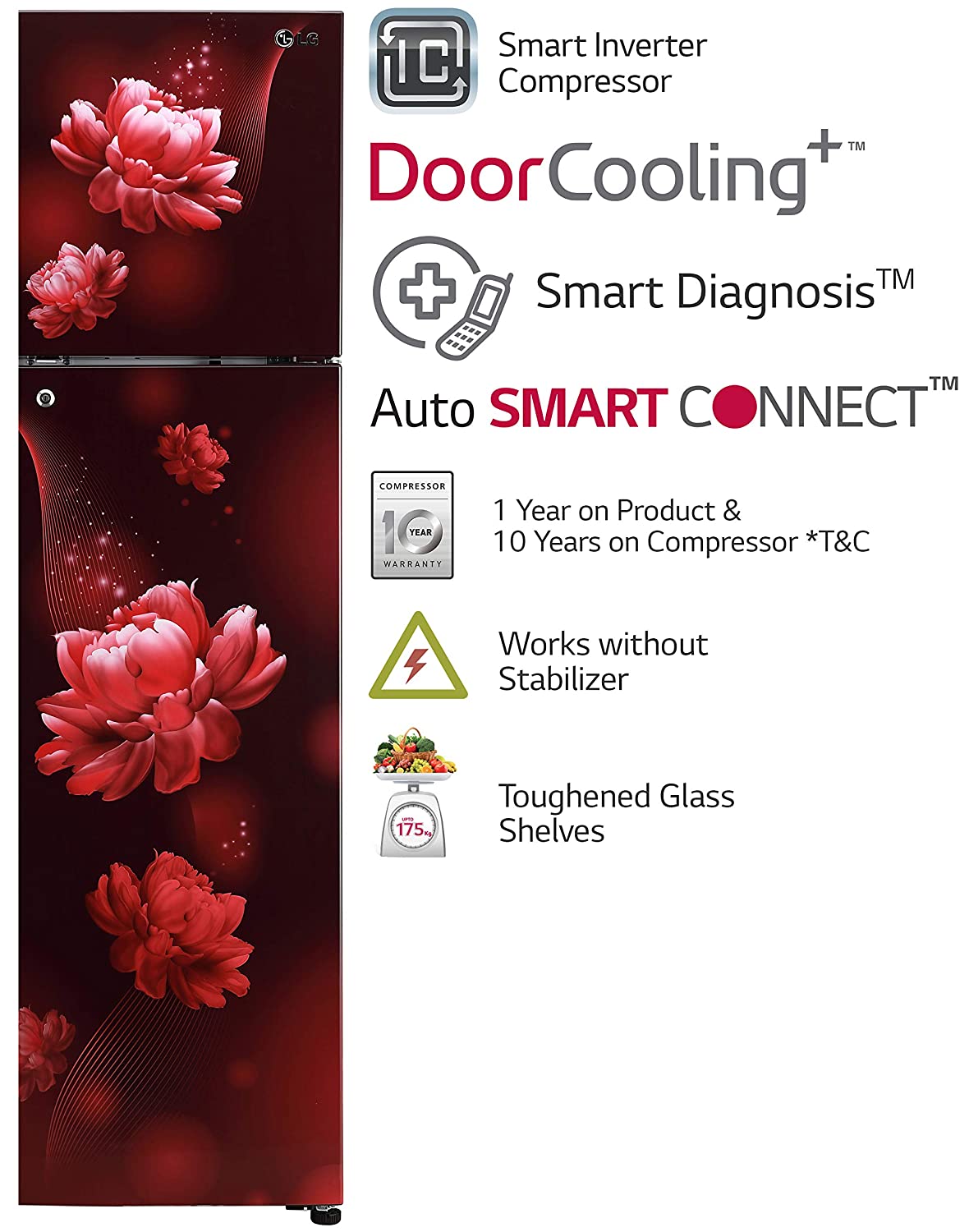 LG REF GL-T322RSCY 308 Litres Convertible PLUS Fridge with Smart Inverter Compressor , Door Cooling, Smart Diagnosis, Auto Smart Connect LG REF GL-T322RSCY 308 Litres Convertible PLUS Fridge with Smart Inverter Compressor , Door Cooling, Smart Diagnosis, Auto Smart Connect