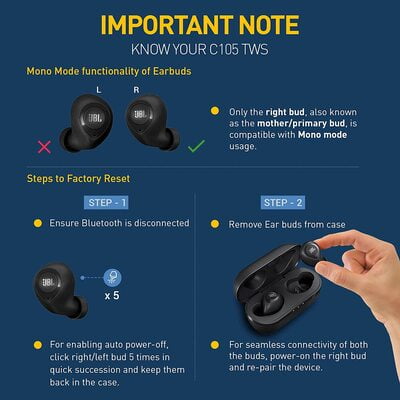 JBL Tws Bluetooth Earbuds C105 Black JBL Tws Bluetooth Earbuds C105 Black