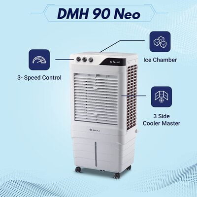 Bajaj DMH 90 Neo 90L Desert Air Cooler with Antibacterial Honeycomb Pads, Turbo Fan Technology, Powerful Air Throw and 3-Speed Control, White