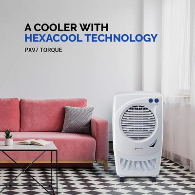 Bajaj PX 97 TORQUE (HC) 36L Personal Air Cooler with Honeycomb Pads, Turbo Fan Technology, Powerful Air Throw and 3-Speed Control, White Bajaj PX 97 TORQUE (HC) 36L Personal Air Cooler with Honeycomb Pads, Turbo Fan Technology, Powerful Air Throw and 3-Speed Control, White