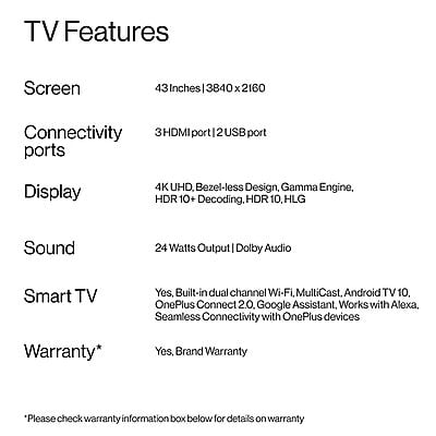 OnePlus 108 cm (43 inches) Y Series 4K Ultra HD Smart Android LED TV 43Y1S Pro (Black) OnePlus 108 cm (43 inches) Y Series 4K Ultra HD Smart Android LED TV 43Y1S Pro (Black)