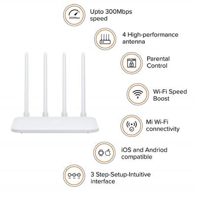 Mi Smart Router 4C, 300 Mbps with 4 high-Performance Antenna & App Control Mi Smart Router 4C, 300 Mbps with 4 high-Performance Antenna & App Control