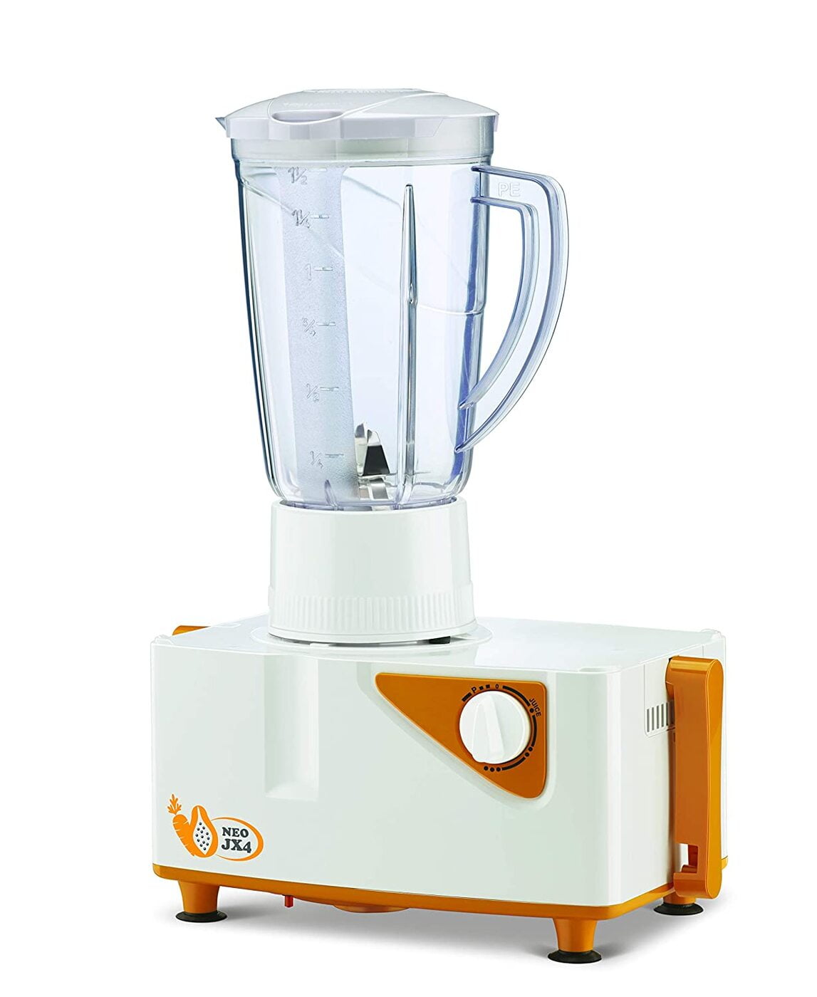 Bajaj Neo JX4 450Watt Juicer Mixer Grinder with 2 Jars (White/Orange)
