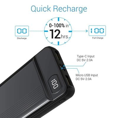 PORTRONICS 20000MAH POWER BANK INDO 20D BLACK POR294 Dillimallcom