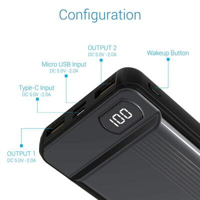 PORTRONICS 20000MAH POWER BANK INDO 20D BLACK POR294 PORTRONICS 20000MAH POWER BANK INDO 20D BLACK POR294