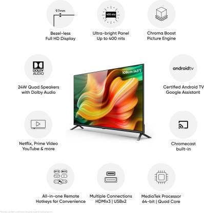 Realme 180cm (43 Inch) Full HD LED Smart Android TV Realme 180cm (43 Inch) Full HD LED Smart Android TV