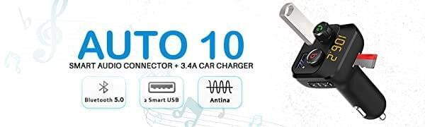 Auto10 SMART AUDIO CONNECTOR + 3.4A CAR CHARGER It comes in stylish black body and weighs only 34 grams.