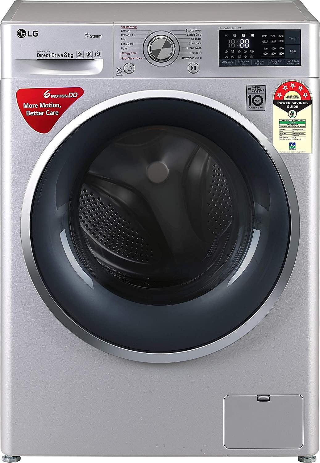 LLG 8kg 5 Star Inverter Wi-Fi Fully-Automatic Front Loading Washing Machine On Dillimall.Com