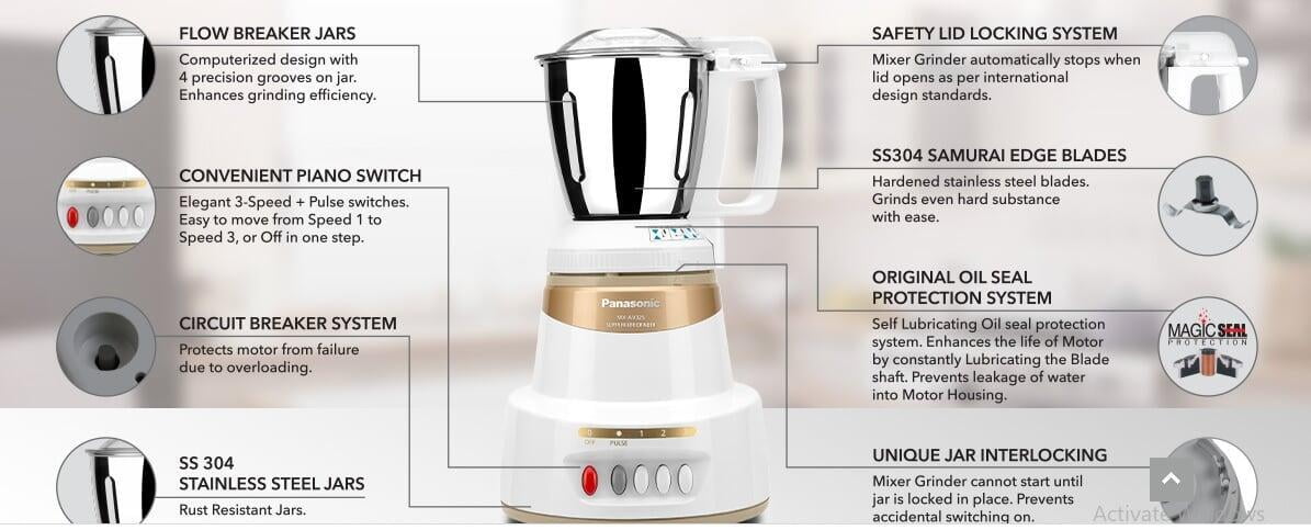 Panasonic Mixer Grinder MX-AV325 3 Jar functions