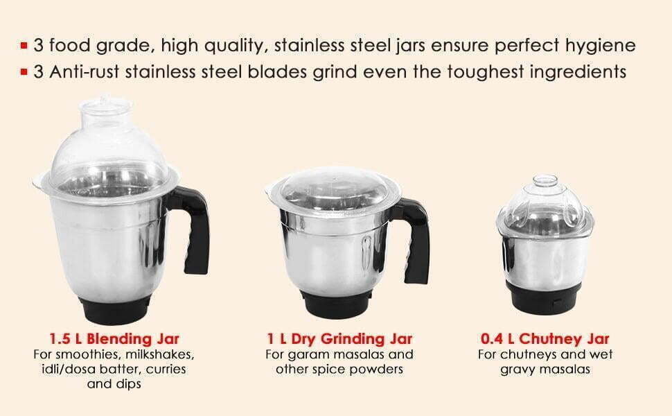 Wonderchef Glory Mixer Grinder, 600 W 3 jars