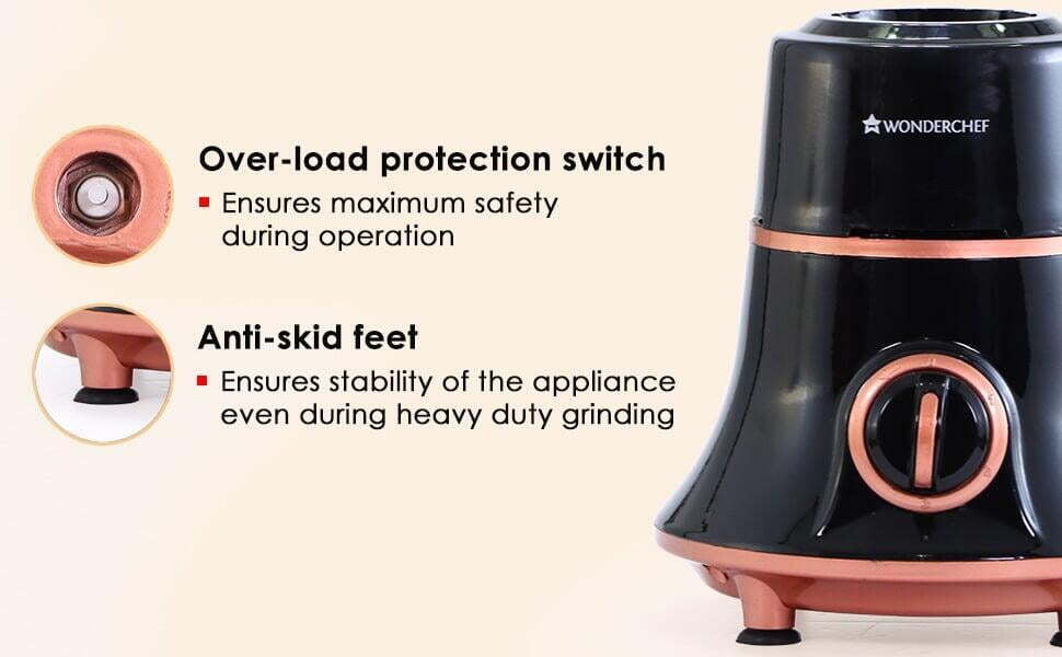 Wonderchef Glory Mixer Grinder, 600 W over load protectionswitch