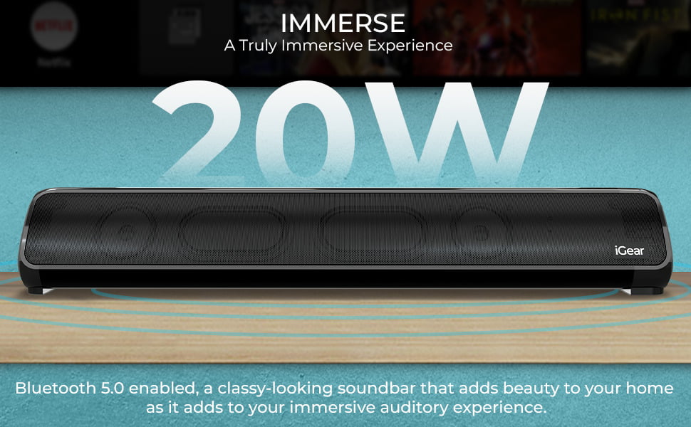 i GEAR immerse soundbar 20 Watts Bluetooth Speaker a classy looking soundbar that adds beauty to your home