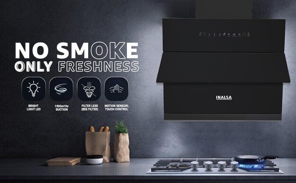 INALSA 60cm 1500 m3/hr Filterless Autoclean Angular Chimney for Kitchen no smoke only freshness