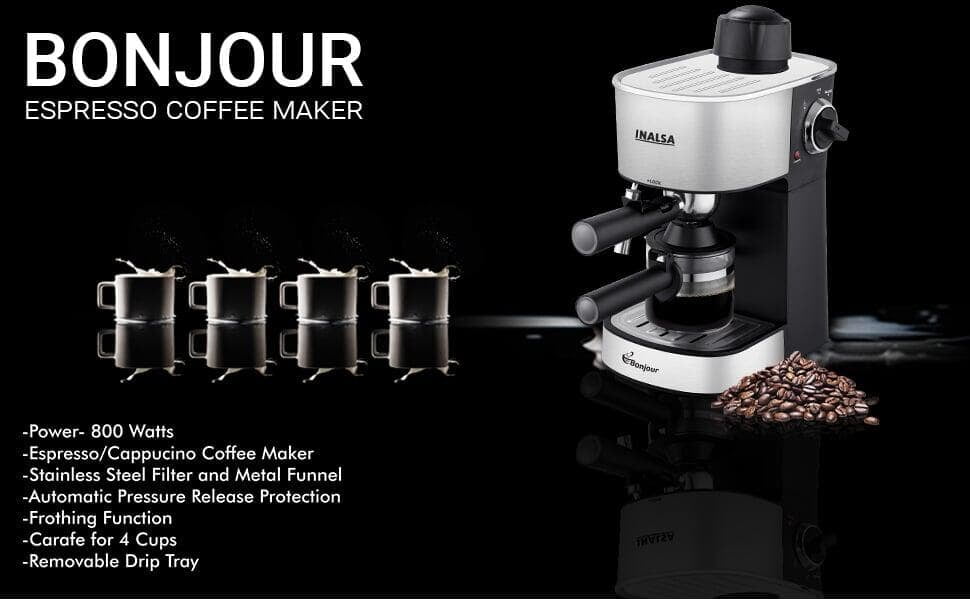 INALSA Espresso/Cappuccino 4Cup Coffee Maker 800W- Bonjour espresso coffee maker