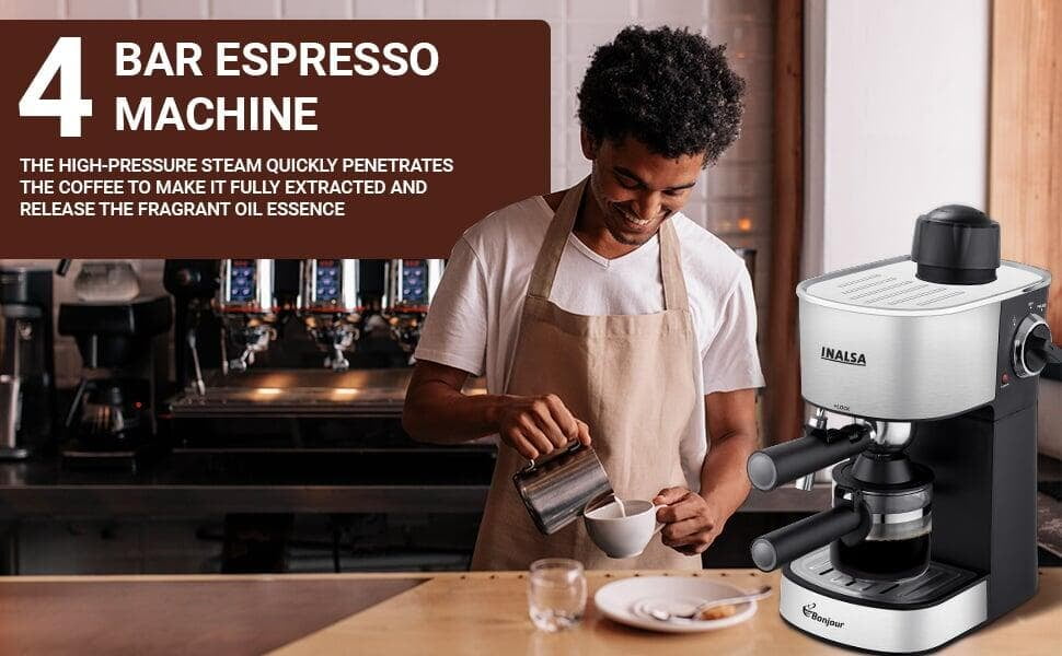 INALSA Espresso/Cappuccino 4Cup Coffee Maker 800W- Bonjour 4 bar espresso machine