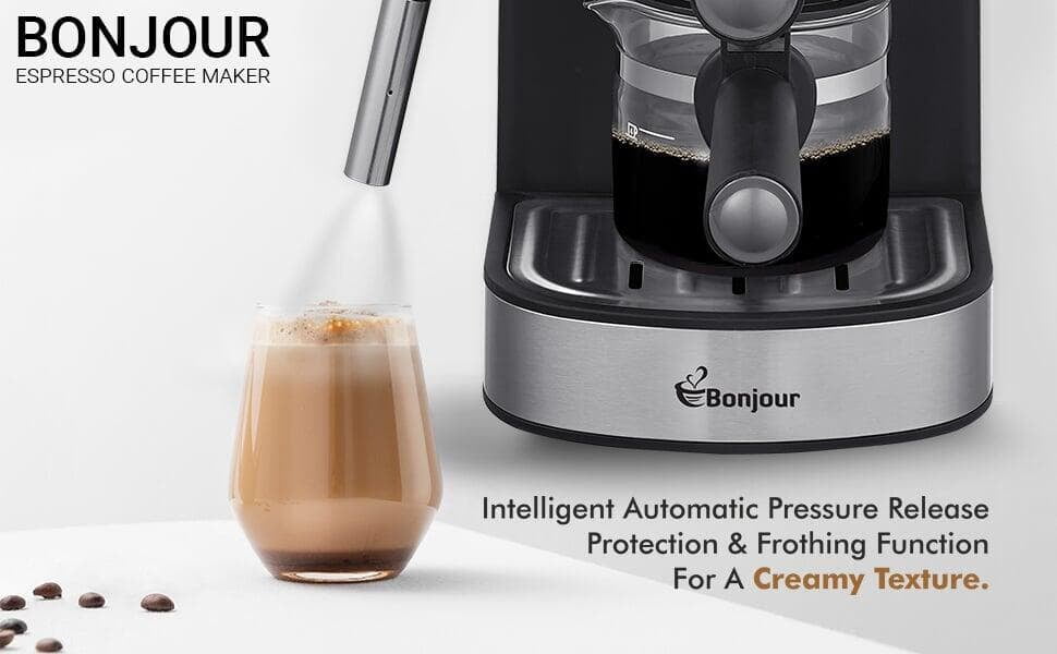 INALSA Espresso/Cappuccino 4Cup Coffee Maker 800W- Bonjour automatic pressure release protection